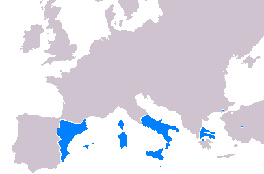 mapa de la Corona d'Aragó al 1443